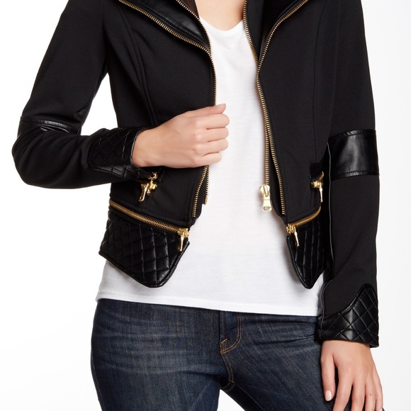 FILLMORE Zip Peplum Moto Blazer Jacket Topper NEW Black/Gold Womens CHIC  HP🎉 - Picture 3 of 12